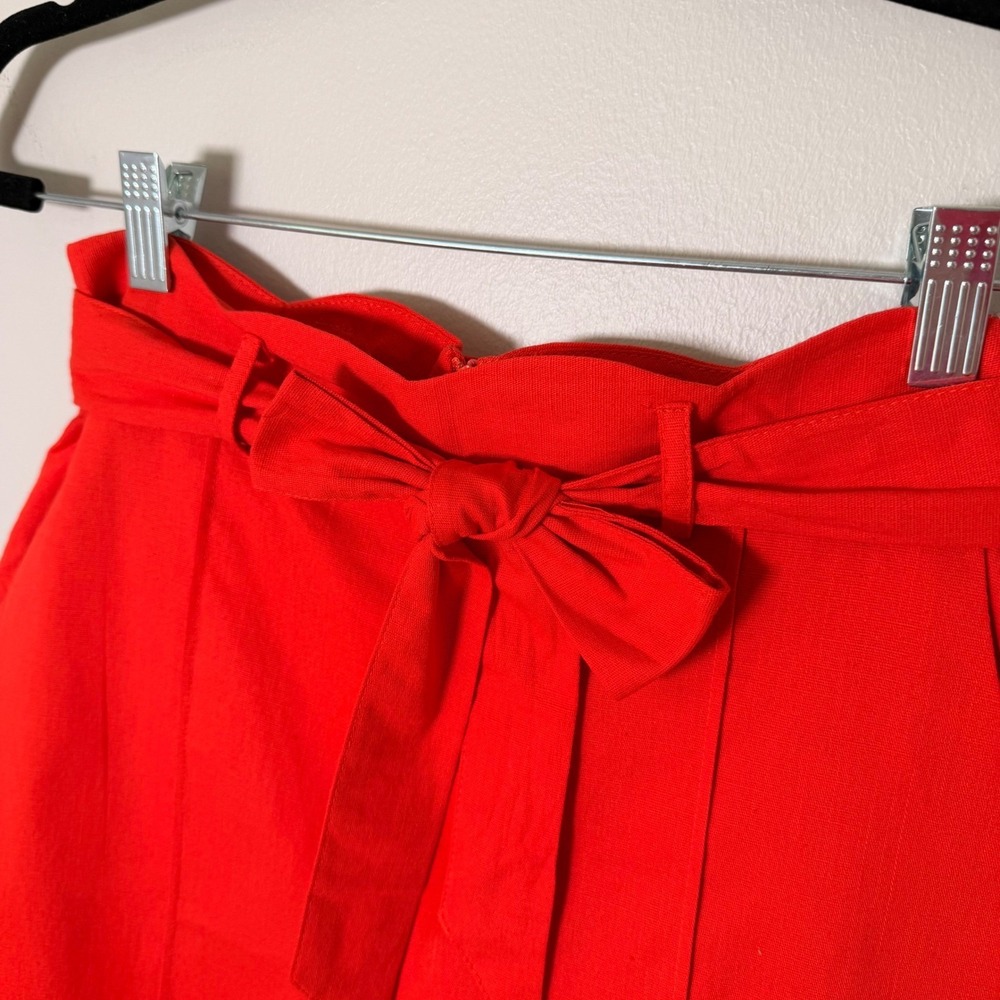 Tomato Red Scalloped Paperbag Waist Tie Belt Shorts (S) High Rise Pleated Resort - Picture 3 of 16